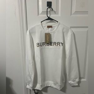 Burberry Plaid Logo Intarsia Knit White Sweatshirt, WITH TAG & OG BAG 💼 🏷️